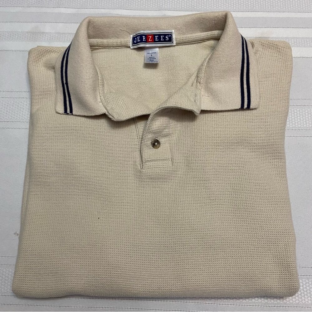 Jerzees Mens Beige / Cream Short Sleeve Polo Shirt size L